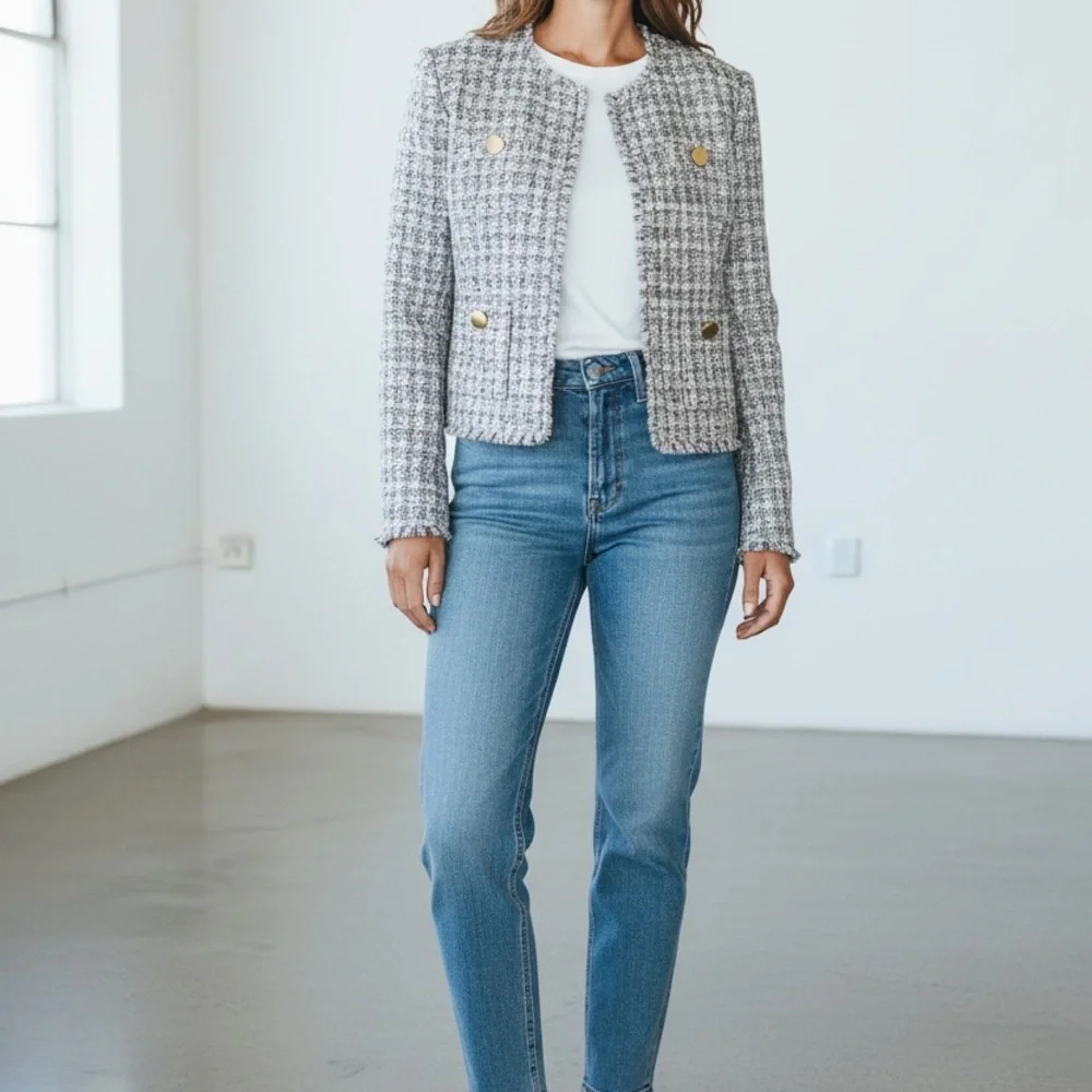 Express Tweed Gold Button Professional Jacket Blazer Small-Petite Office Career - Picture 2 of 10